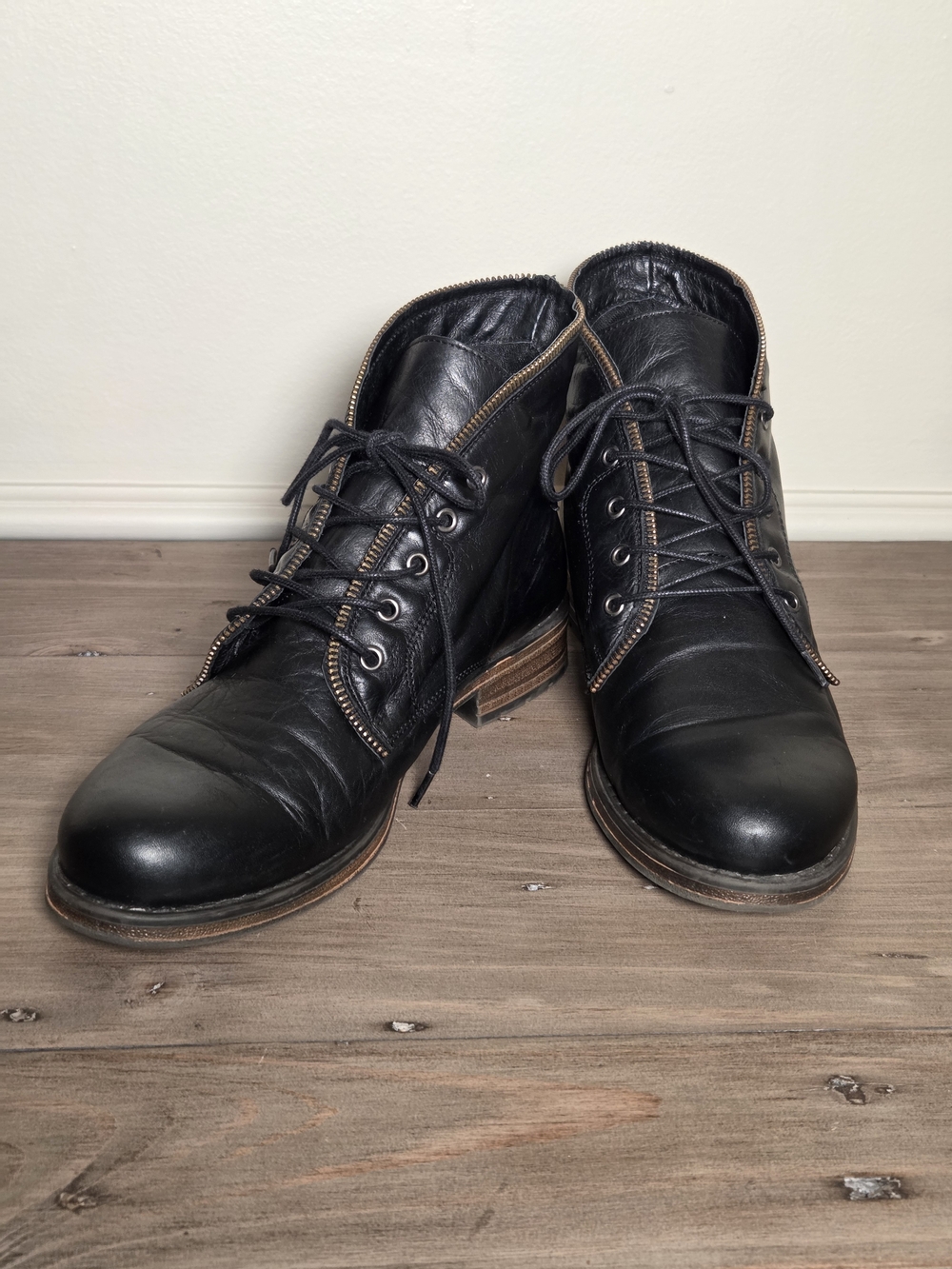Post Xchange Black Leather Combat Moto Lace Up Boots 40